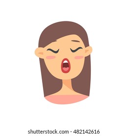 Speaking Emoji character. Cartoon style emotion icons. Isolated girl avatars with singing facial expressions. Flat illustration women's emotional face. Hand drawn vector drawing emoticon
