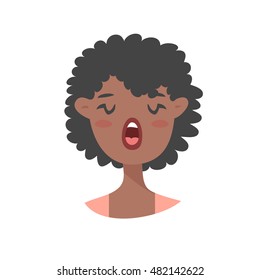 Speaking Emoji character. Cartoon style emotion icons. Isolated girl avatars with singing facial expressions. Flat illustration women's emotional face. Hand drawn vector drawing emoticon