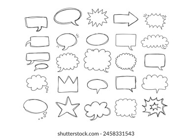 Handgezeichnete Doodle-Blasen-Set. Talk Clouds skizzieren Frames. In: Speech Thought Balloon Formens. Vektorillustration