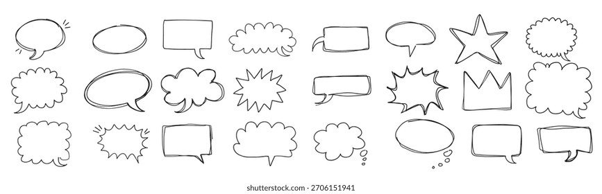 Hablando dibujado a mano Doodle Bubbles Set Nubes de charla Marcos de bosquejo Discurso Pensamiento Globo Formas