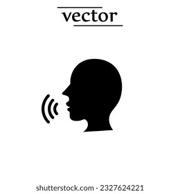 Speaking icon. man with open mouth and sound wave sign, Talk person sign or symbol flat illustration on white background..eps