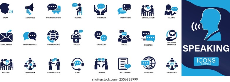 Speaking icon set. discussion, speech bubble, talking, You can easily change the color