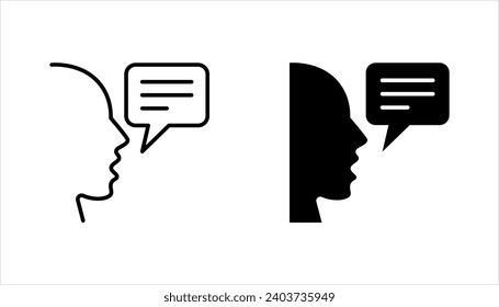 Das Sprachsymbol ist gesetzt. Talk Person Zeichen oder Symbol, Voice Befehl, Sprachsymbol für Interaktion, Vektorgrafik auf weißem Hintergrund.