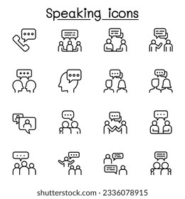 Speaking icon set in thin line style