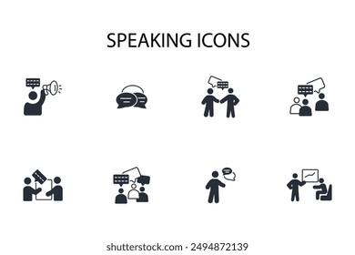 Conjunto de iconos de habla.Vector.Trazo editable.signo de estilo lineal para utilizar Diseño web,logo.Ilustración de símbolo.