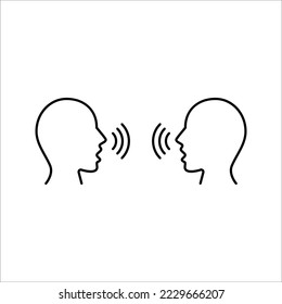 Speaking icon. Talk person sign or symbol , man with open mouth and sound wave , Voice command, speech icon for interact, vector illustration on white background.