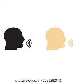 Speaking icon. Talk person sign or symbol , man with open mouth and sound wave , Voice command, speech icon for interact, vector illustration on white background.
