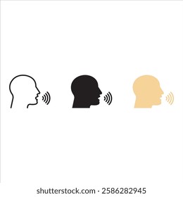 Speaking icon. Talk person sign or symbol , man with open mouth and sound wave , Voice command, speech icon for interact, vector illustration on white background.
