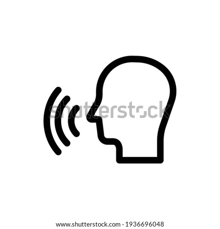 Speaking icon vector. Talk person sign or symbol , man with open mouth and sound wave , Voice command, Voice recognition, speech icon for interact, interview, talk controls, isolated on white