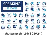 Speaking icons collection. Communication between people in society. Discussion, team, relationships, support, speech bubble, social. Simple flat vector icon.