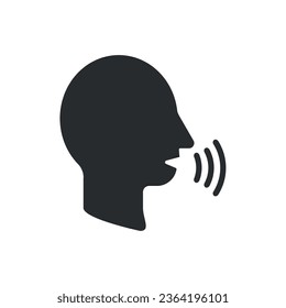 Speaking icons. Talk or talking person sign, man with open mouth.