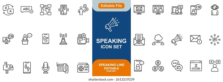 Speaking line editable icon set. Communication icons collection. Containing discussion, speech bubble, talking, consultation, conversation and more. vector illustration.