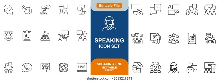 Speaking line editable icon set. Communication icons collection. Containing discussion, speech bubble, talking, consultation, conversation and more. vector illustration.