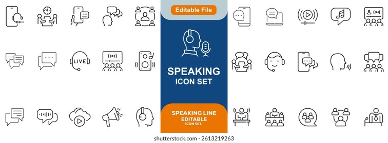Speaking line editable icon set. Communication icons collection. Containing discussion, speech bubble, talking, consultation, conversation and more. vector illustration.