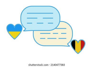 Speaking line icon. Communication by foreign languages. speaking club.  Dialogue in Belgium and Ukraine.