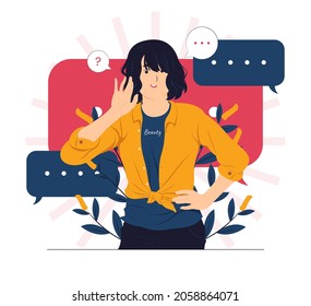 Speaking, listening, hearing, whispering, and Pay attention concept illustration