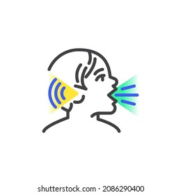 Speaking And Listening Line Icon. Linear Style Sign For Mobile Concept And Web Design. Listen And Speak Outline Vector Icon. Symbol, Logo Illustration. Vector Graphics