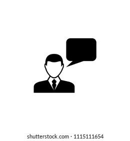 Speaking Man. Flat Vector Icon illustration. Simple black symbol on white background. Speaking Man sign design template for web and mobile UI element
