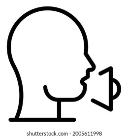 Icono del hombre que habla. Icono de vector de lenguaje de esquema para diseño web aislado en fondo blanco