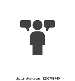 Speaking man vector icon. filled flat sign for mobile concept and web design. Man with speech bubbles simple solid icon. Symbol, logo illustration. Pixel perfect vector graphics