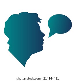 Speaking man - vector silhouette of the head and communication bubble