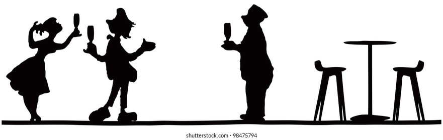 Speaking of men and women at a party with drinks in hand. Vector illustration.
