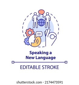 Speaking new language concept icon. Personal development abstract idea thin line illustration. Improving foreign language. Isolated outline drawing. Editable stroke. Arial, Myriad Pro-Bold fonts used