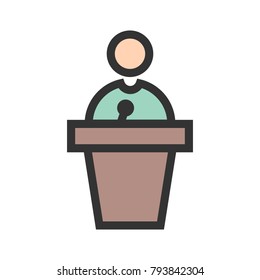 Speaking on podium