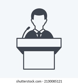 Speaking on podium Icon in trendy glyph style isolated on soft blue background