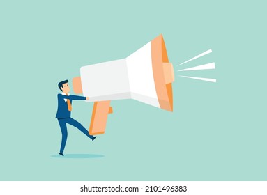 Speaking out loud to communicate with promotion, business shout out,  businessman using megaphone speak, public news, Vector illustration design concept in flat style