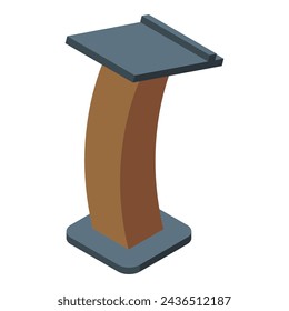 Vector isométrico del icono del pedestal que habla. Estanterías para oradores públicos. Atril académico de madera