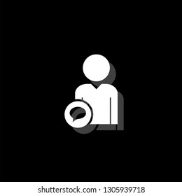 Speaking people. White flat simple icon with shadow