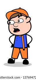 Speaking - Retro Cartoon Carpenter Worker Vector Illustration﻿