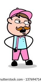 Speaking - Retro Delivery Man Vendor Vector Illustration