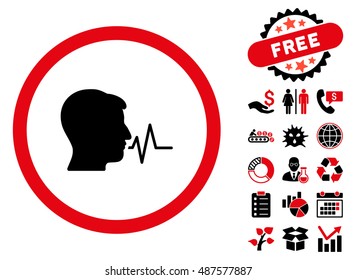 Speaking Signal icon with free bonus pictogram. Vector illustration style is flat iconic bicolor symbols, intensive red and black colors, white background.