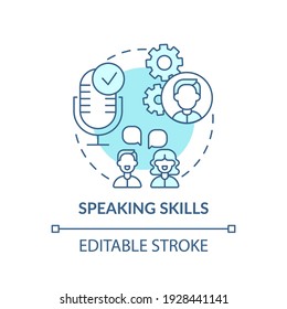 Speaking skills concept icon. Language learning competence idea thin line illustration. Communication. Language delivery through mouth. Vector isolated outline RGB color drawing. Editable stroke