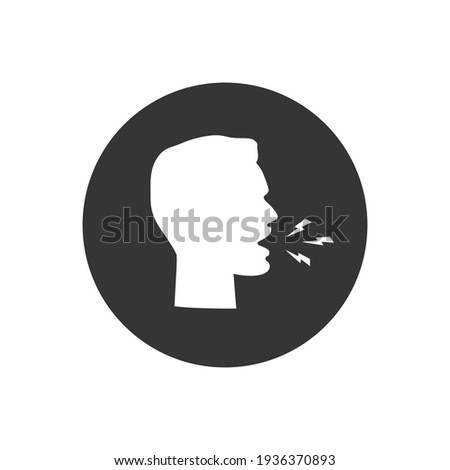 Speaking and talking man to communication white icon. Vector sign flat