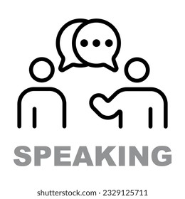 Speaking vector icon in modern outline style. People talking chat vector icon isolated on white background.