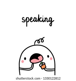 Speaking while eating food bad habit hand drawn illustration cartoon minimalism