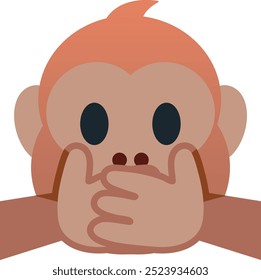 Ícone de emoji de macaco sem voz. Cores modernas, elemento popular que simboliza a discrição e o silêncio, frequentemente usadas nas redes sociais. Emoticon, elemento isolado.