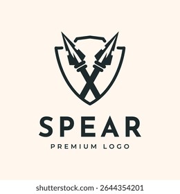 Diseño minimalista de la ilustración del Vector del logotipo de la vendimia del equipo de la lanza, lanza con diseño del logotipo del marco