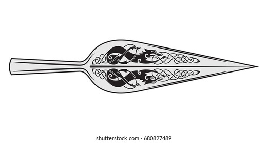 The Spear Of The God Odin - Gungnir, and Scandinavian pattern, isolated on white, vector illustration