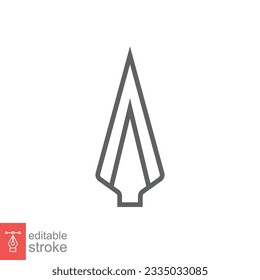 Spear head icon. Simple outline style. Vintage metal arrow, old weapon, sport tool element, antique concept. Thin line symbol. Vector illustration isolated on white background. Editable stroke EPS 10.
