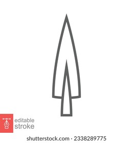 Spear head icon. Simple outline style. Vintage metal arrow, old weapon, sport tool element, antique concept. Thin line symbol. Vector illustration isolated on white background. Editable stroke EPS 10.