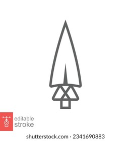 Speer Head Symbol. Einfache Kontur. Vintage Metallpfeil, alte Waffe, Sportwerkzeug Element, antikes Konzept. Dünnliniensymbol. Vektorgrafik einzeln auf weißem Hintergrund. Bearbeitbarer Strich EPS10.