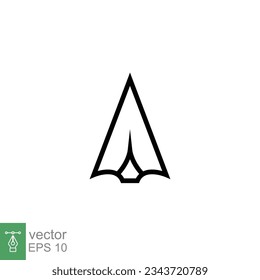 Icono de la cabeza del altavoz. Estilo de contorno simple. Flecha de metal vintage, arma antigua, elemento de herramienta deportiva, concepto antiguo. Símbolo de línea delgada. Ilustración vectorial aislada en fondo blanco. EPS 10.