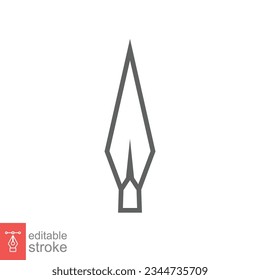 Speer Head Symbol. Einfache Kontur. Vintage Metallpfeil, alte Waffe, Sportwerkzeug Element, antikes Konzept. Dünnliniensymbol. Vektorgrafik einzeln auf weißem Hintergrund. Bearbeitbarer Strich EPS10.