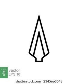 Speer Head Symbol. Einfache Kontur. Vintage Metallpfeil, alte Waffe, Sportwerkzeug Element, antikes Konzept. Dünnliniensymbol. Vektorgrafik einzeln auf weißem Hintergrund. EPS10.