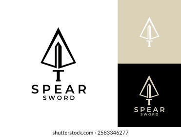 spear head with sword logo. adventure, hobby, camping, hunting symbol icon design