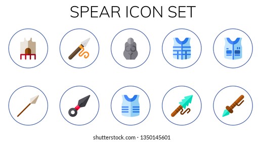 spear icon set. 10 flat spear icons.  Simple modern icons about  - armor, kunai, goddess, harpoon, prehistoric